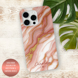 Custom Mauve Blush Roze Rood Goud Marmer Patroon iPhone 15 Pro Max Case