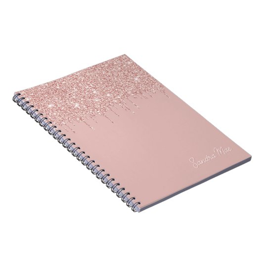 Custom Mauve Blush Roze Stoffig Roos Gouden Glitte Notitieboek (Rechterzijde)