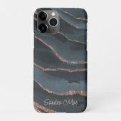 Custom Mauve Roos Goud Donkerblauw Marmeren Patroo iPhone Hoesje (Achterkant)