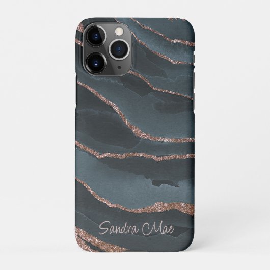 Custom Mauve Roos Goud Donkerblauw Marmeren Patroo iPhone Hoesje (Achterkant)