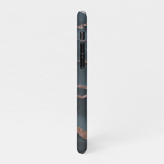 Custom Mauve Roos Goud Donkerblauw Marmeren Patroo iPhone Hoesje (Linkerkant)