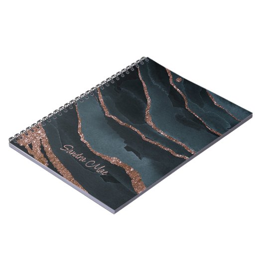 Custom Mauve Roos Goud Donkerblauw Marmeren Patroo Notitieboek (Linkerzijde)