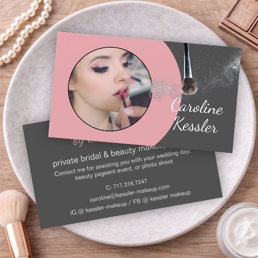 Custom Mauve Taupe Blush Pink Makeup Artist Visitekaartje