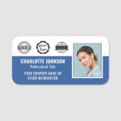 Custom Medewerker Fotobedrijf Logo Magnetic Blue Naamplaatje (Voorkant)