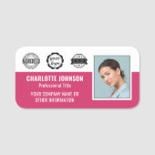 Custom Medewerker Fotobedrijf Logo Magnetic Pink Naamplaatje (Voorkant)