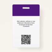 Custom Medewerker Modern ID Kaart Paarse QR Badge (Achterkant)