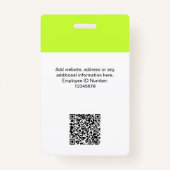Custom Medewerker Modern ID Kaart Zuur Groen QR Badge (Achterkant)