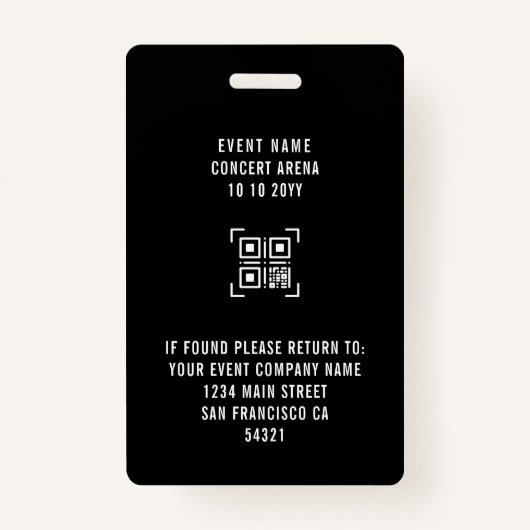 Custom Media Event Staff All Access Pass QR Code Badge (Achterkant)