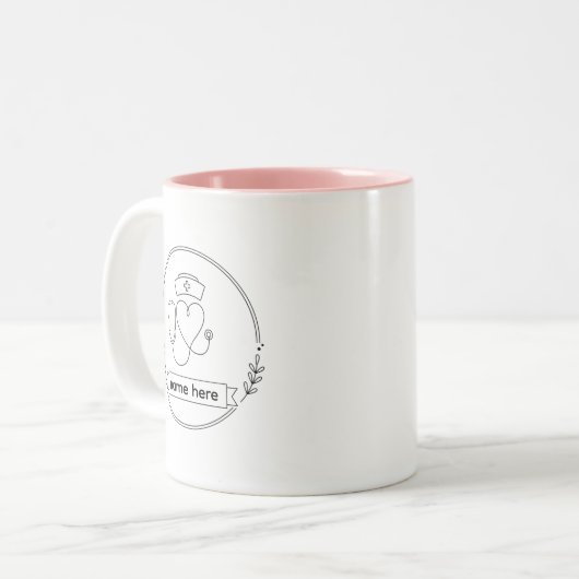 Custom Medical Nurse Mug – Name Text Design Tweekleurige Koffiemok (Voorkant links)