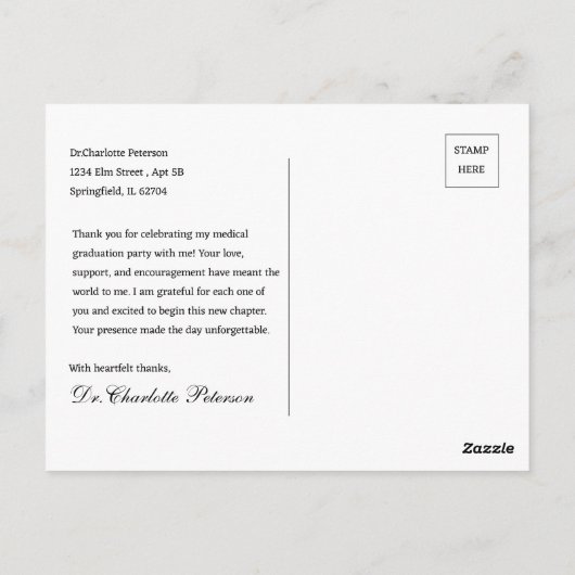 Custom Medische School Afstudeerfeest Dank u Briefkaart (Achterkant)