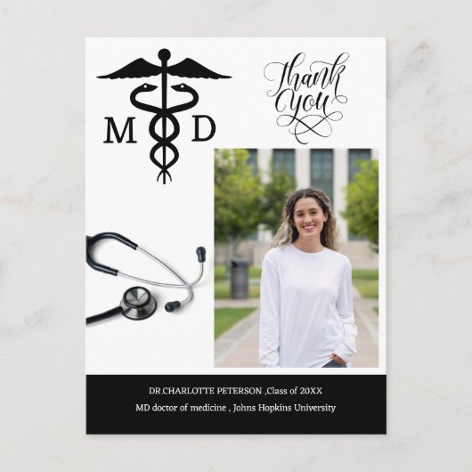 Custom Medische School Afstudeerfeest Dank u Briefkaart (Voorkant)