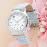 Custom Meisje Naam Grijs Glitter Strap Kind Horloge<br><div class="desc">Custom Meisje Naam Grijs Glitter Strap Kind Horloge</div>