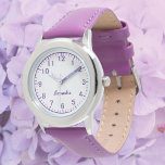 Custom Meisje Naam Roestvrij Staal Paarse Strap Ki Horloge<br><div class="desc">Custom Meisje Naam Roestvrij Staal Paarse Strap Kind Horloge.</div>