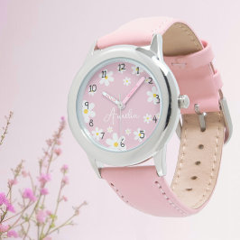 Custom Meisjes Naam Roze Daisy Kinder Horloge