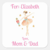 Custom Meisjes Notenkraker Ballet Kerstcadeau Vierkante Sticker (Voorkant)