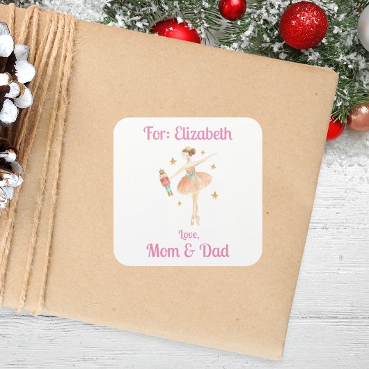 Custom Meisjes Notenkraker Ballet Kerstcadeau Vierkante Sticker
