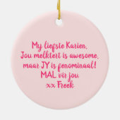 Custom MELKTERT Afrikaanse Boeremeisie Keramisch Ornament (Achterkant)