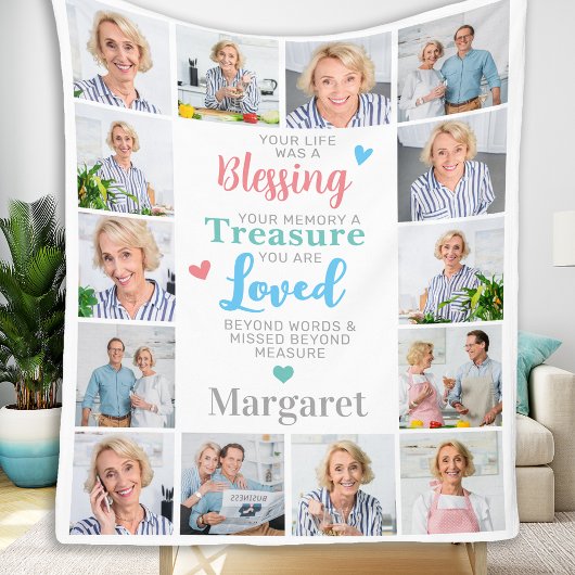 Custom Memorial 14 Fotocollage Herdenking Fleece Deken
