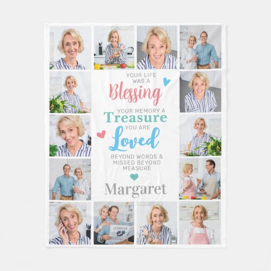 Custom Memorial 14 Fotocollage Herdenking Fleece Deken (Voorkant)