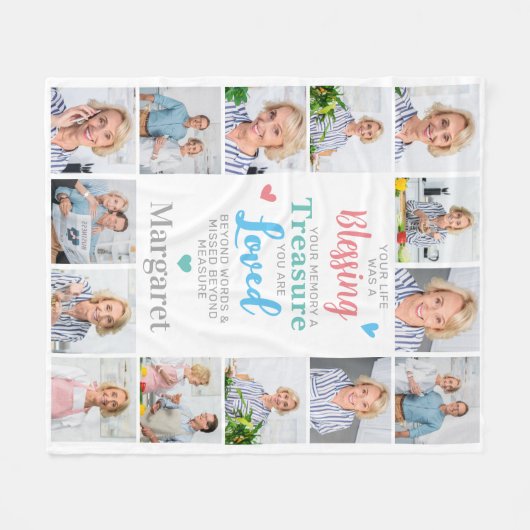 Custom Memorial 14 Fotocollage Herdenking Fleece Deken (Voorkant (Horizontaal))