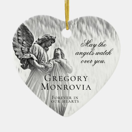 Custom Memorial Angel in Black and White Keramisch Ornament (Voorkant)
