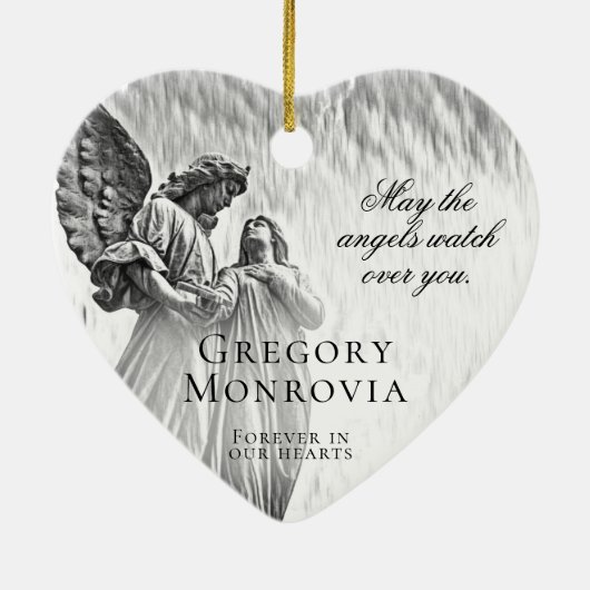 Custom Memorial Angel in Black and White Keramisch Ornament (Achterkant)