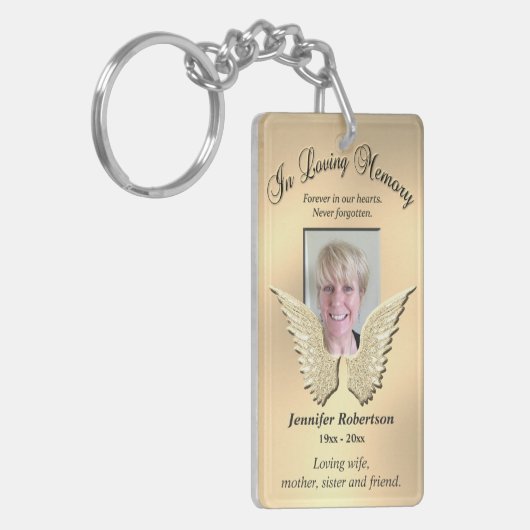 Custom Memorial Angel Wings Voeg foto Gold toe Sleutelhanger (Voorkant Links)