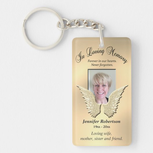 Custom Memorial Angel Wings Voeg foto Gold toe Sleutelhanger (Voorkant)