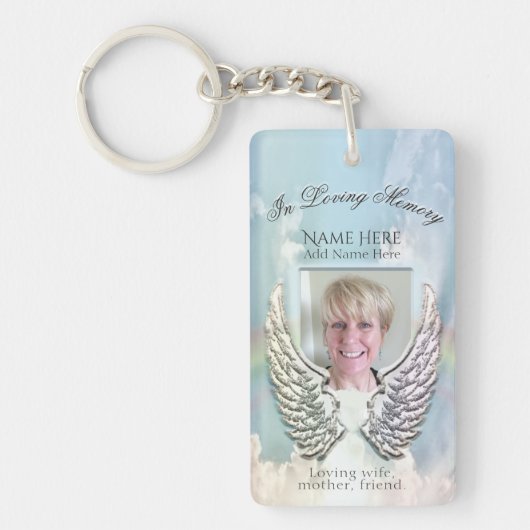 Custom Memorial Angel Wings Voeg foto toe Sleutelhanger (Voorkant)