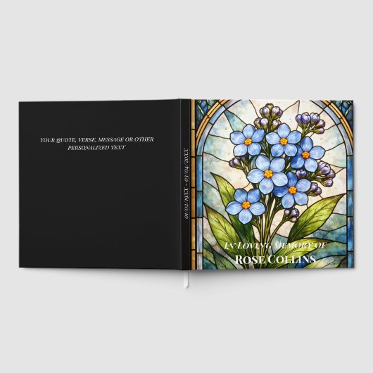 Custom Memorial Forget Me Not Stain Glass Funeral Gastenboek (Volledig)
