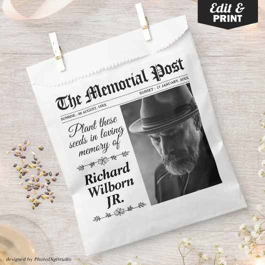 Custom Memorial Seeds Packet Funeral Funeral  Bedankzakje