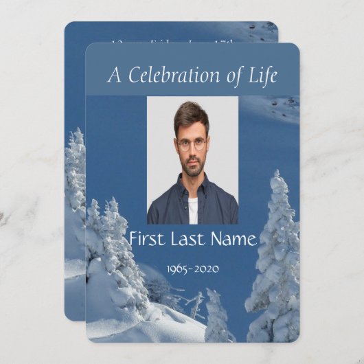 Custom Memorial Service Beauful Mountain Skiing Kaart (Voorkant / Achterkant)