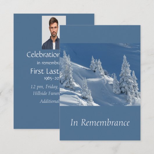 Custom Memorial Service Beauful Mountain Skiing Kaart (Voorkant / Achterkant)