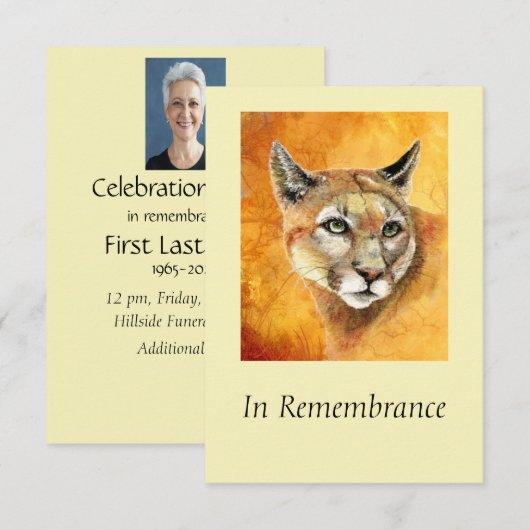 Custom Memorial Service Cougar Puma Cat Kaart (Voorkant / Achterkant)