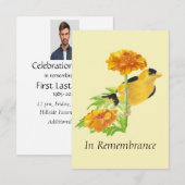 Custom Memorial Service Goldfinch & Marigold Kaart (Voorkant / Achterkant)