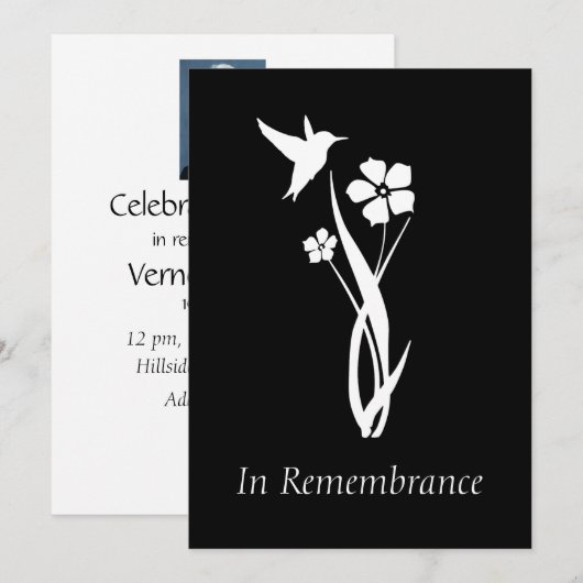 Custom Memorial Service Hummingbird Garden Flower Kaart (Voorkant / Achterkant)