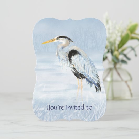 Custom Memorial Service Invite Blue Heron Bird Kaart (Staand voorkant)
