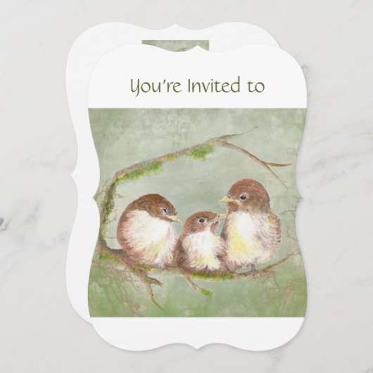 Custom Memorial Service Invite Sparrow Family Bird Kaart (Voorkant / Achterkant)