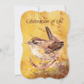 Custom Memorial Service Invite Wren Bird Art Kaart (Voorkant)