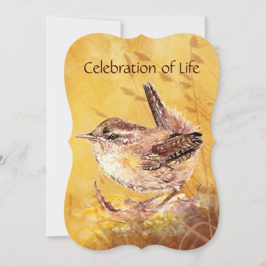 Custom Memorial Service Invite Wren Bird Art Kaart (Voorkant)