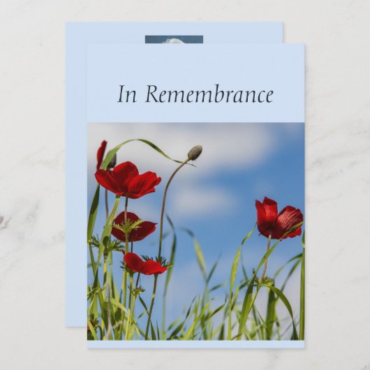 Custom Memorial Service Red Anemone Garden Flower Kaart (Voorkant / Achterkant)