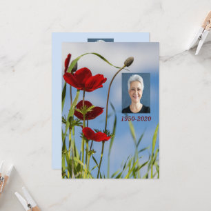 Custom Memorial Service Red Anemone Garden Flower Kaart