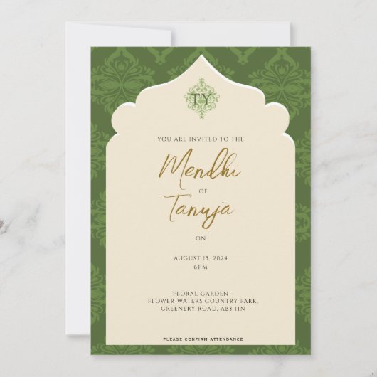 Custom Mendhi Invitation | Henna Night Kaart (Voorkant)