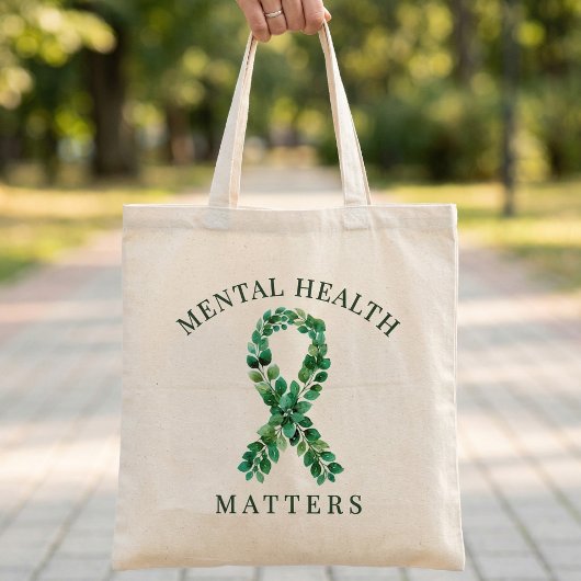 Custom Mental Health Matters Quote Green Ribbon Tote Bag
