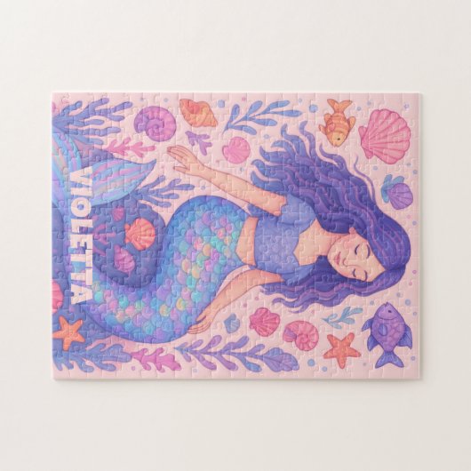 Custom Mermaid Puzzle with Name & Ocean Shells Legpuzzel (Horizontaal)