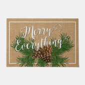 Custom Merry Alles Op Faux Burlap Cabin Deurmat (Voorkant)