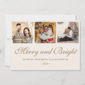 Custom Merry and Bright 2025 Familie Fotocollage Feestdagenkaart (Voorkant)