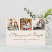 Custom Merry and Bright 2025 Familie Fotocollage Feestdagenkaart (Staand voorkant)