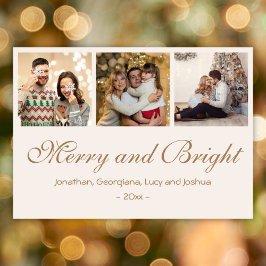 Custom Merry and Bright 2025 Familie Fotocollage Feestdagenkaart
