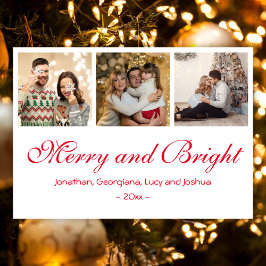 Custom Merry and Bright 2025 Familie Fotocollage Feestdagenkaart